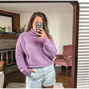 MOTH | Women's XXS Lavender Chunky Knit Turtleneck Wool Blend Abella Sweater